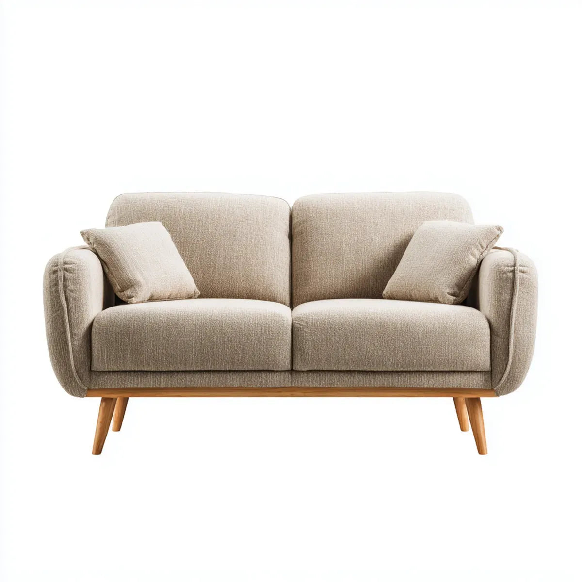 Divano due posti beige imbottito 160 x 85 x 85 cm in poliestere con gambe in legno massello di gomma forma rettangolare