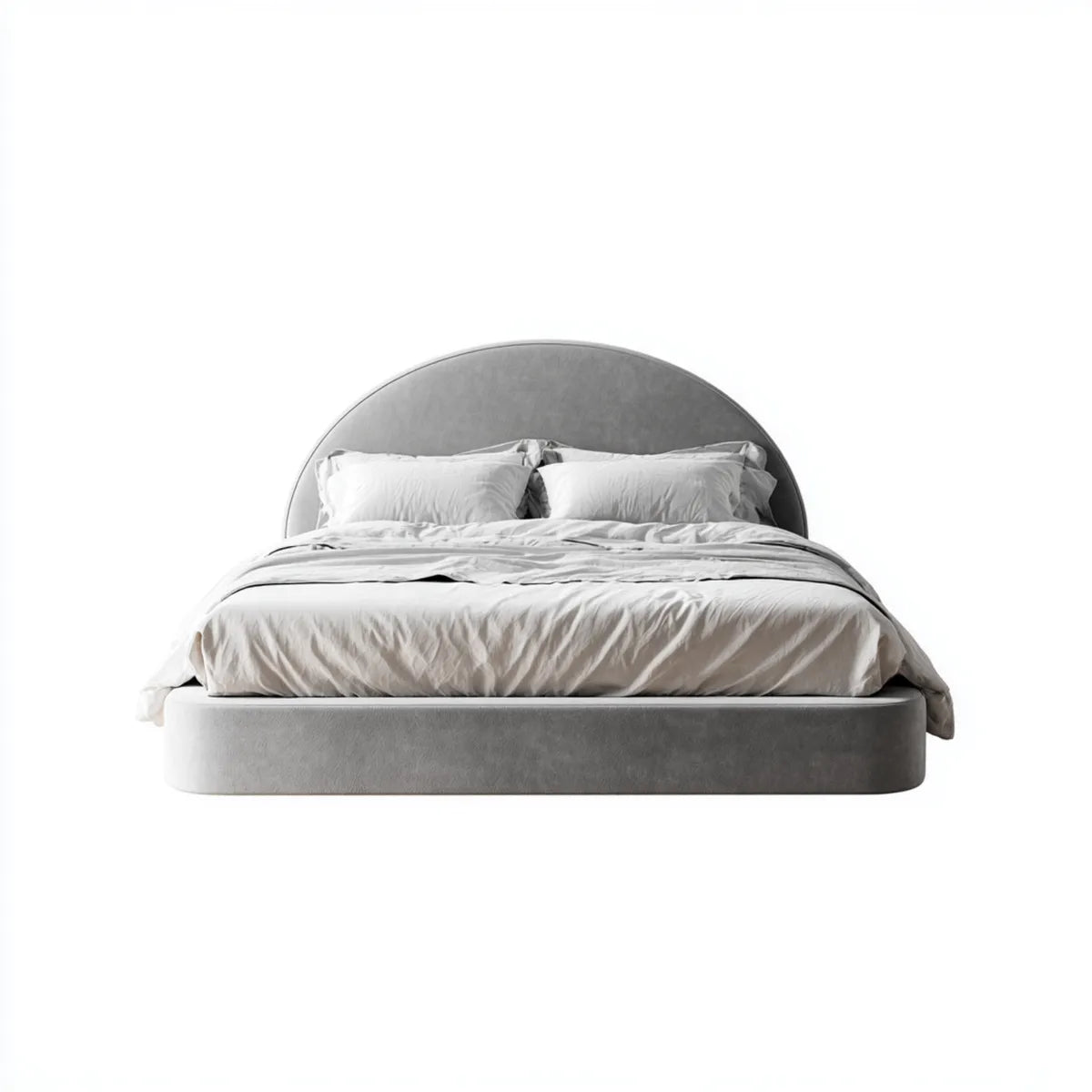 Letto matrimoniale imbottito grigio 220 x 215 x 120 cm per materasso 180 x 200 cm in velluto di poliestere con testiera semicircolare