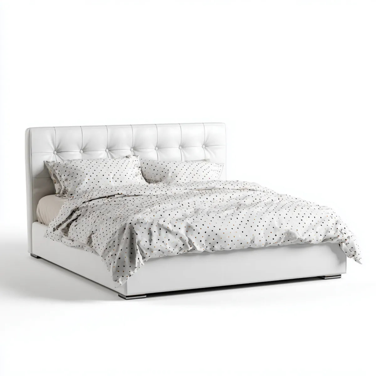 Letto matrimoniale imbottito bianco in similpelle PU 160 x 200 cm con testiera capitonné