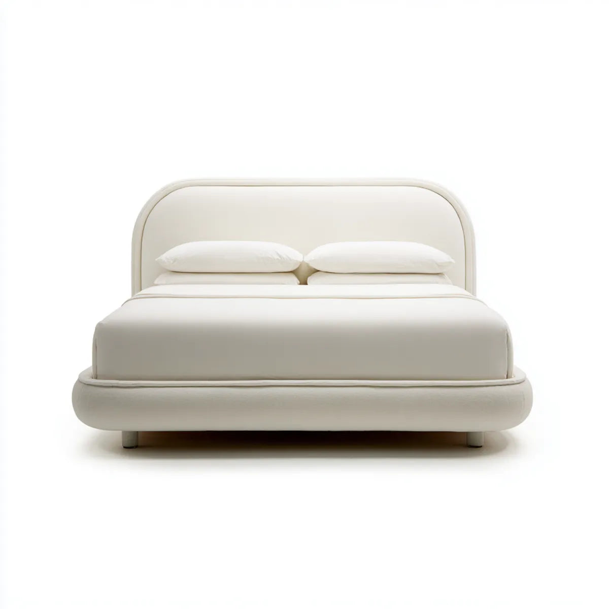 Letto matrimoniale imbottito panna 160 x 200 cm in similpelle PU con testiera arrotondata