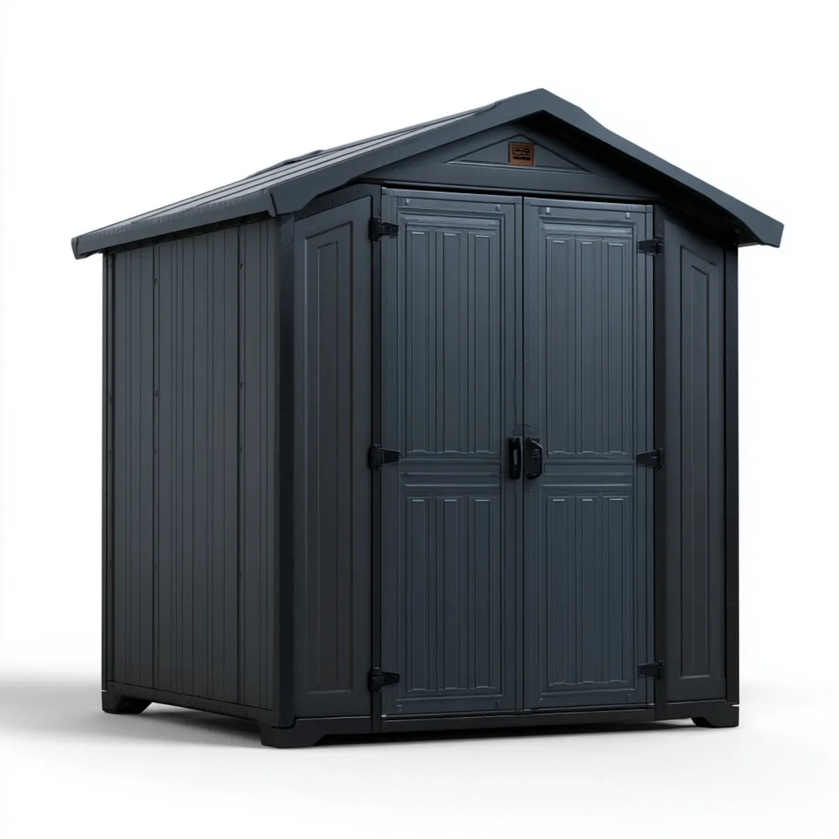 Capanno da giardino in resina antracite a tetto spiovente 185 x 152 x 226 cm