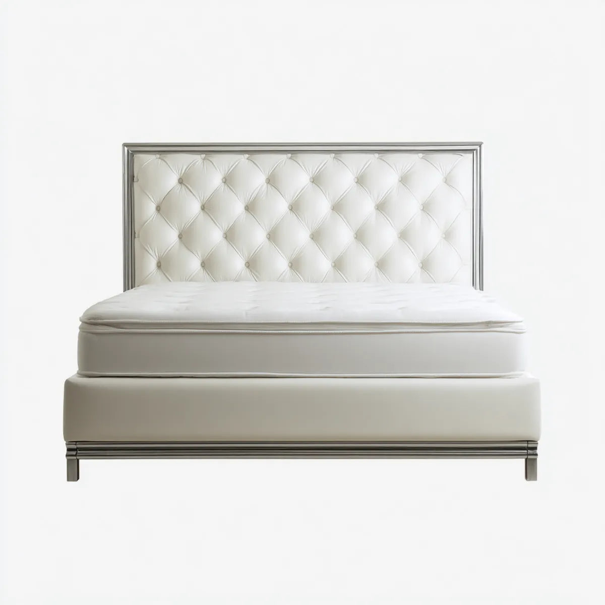 Letto matrimoniale imbottito bianco e argento 160 x 200 cm in pelle sintetica PU rettangolare