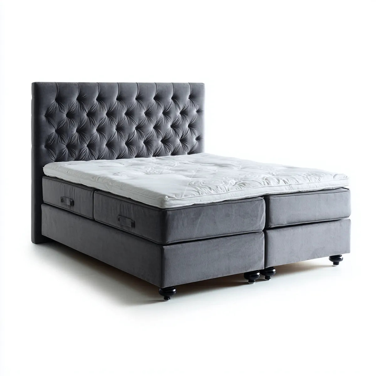 Letto matrimoniale contenitore grigio antracite 180 x 200 cm in velluto di poliestere rettangolare con testiera capitonné e materasso