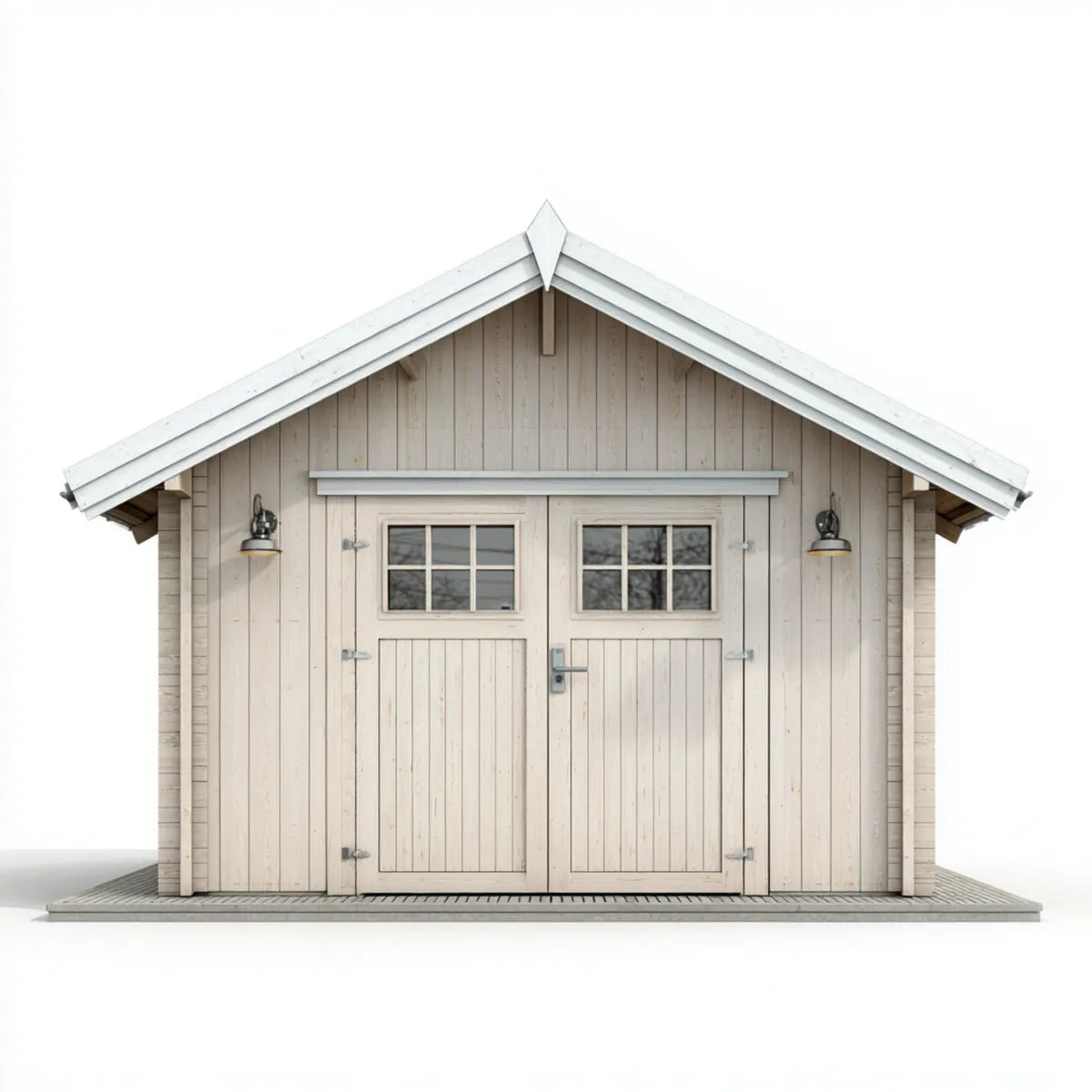 Casetta da giardino in abete massello bianco rettangolare 300 x 240 x 250 cm con doppia porta