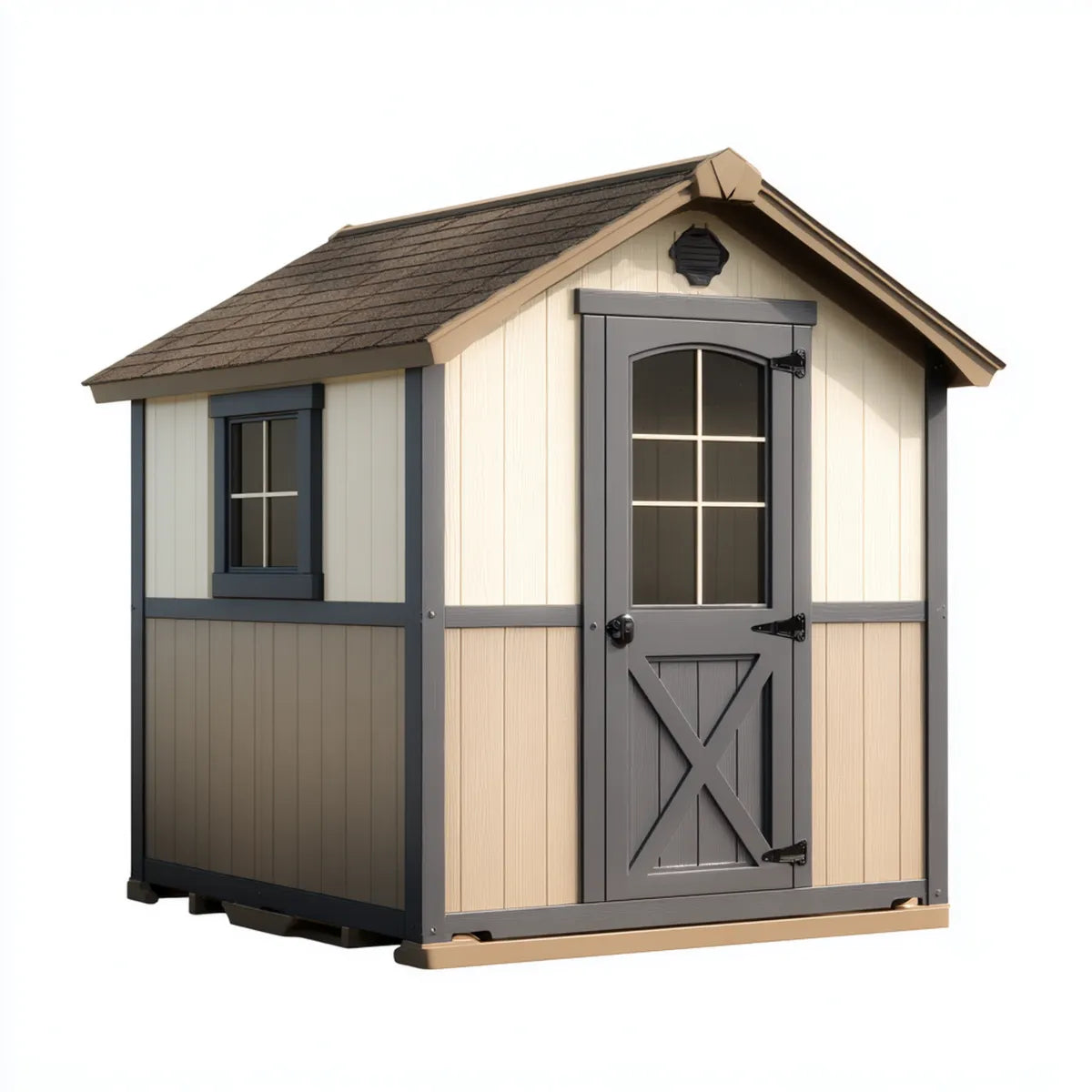 Casetta da giardino porta attrezzi in polipropilene beige antracite e marrone 191 x 111 x 198 cm rettangolare