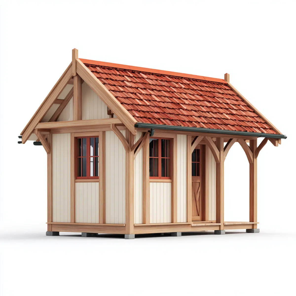 Casetta da giardino con portico in legno massello di abete naturale e bianco rettangolare 300 x 200 x 260 cm