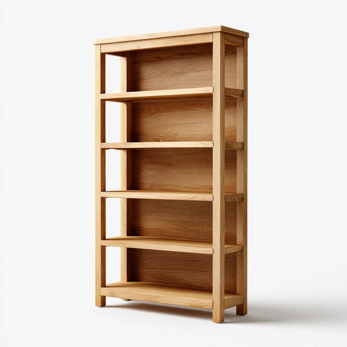 Libreria da ufficio rettangolare in rovere massello naturale 80 x 30 x 180 cm con 5 ripiani