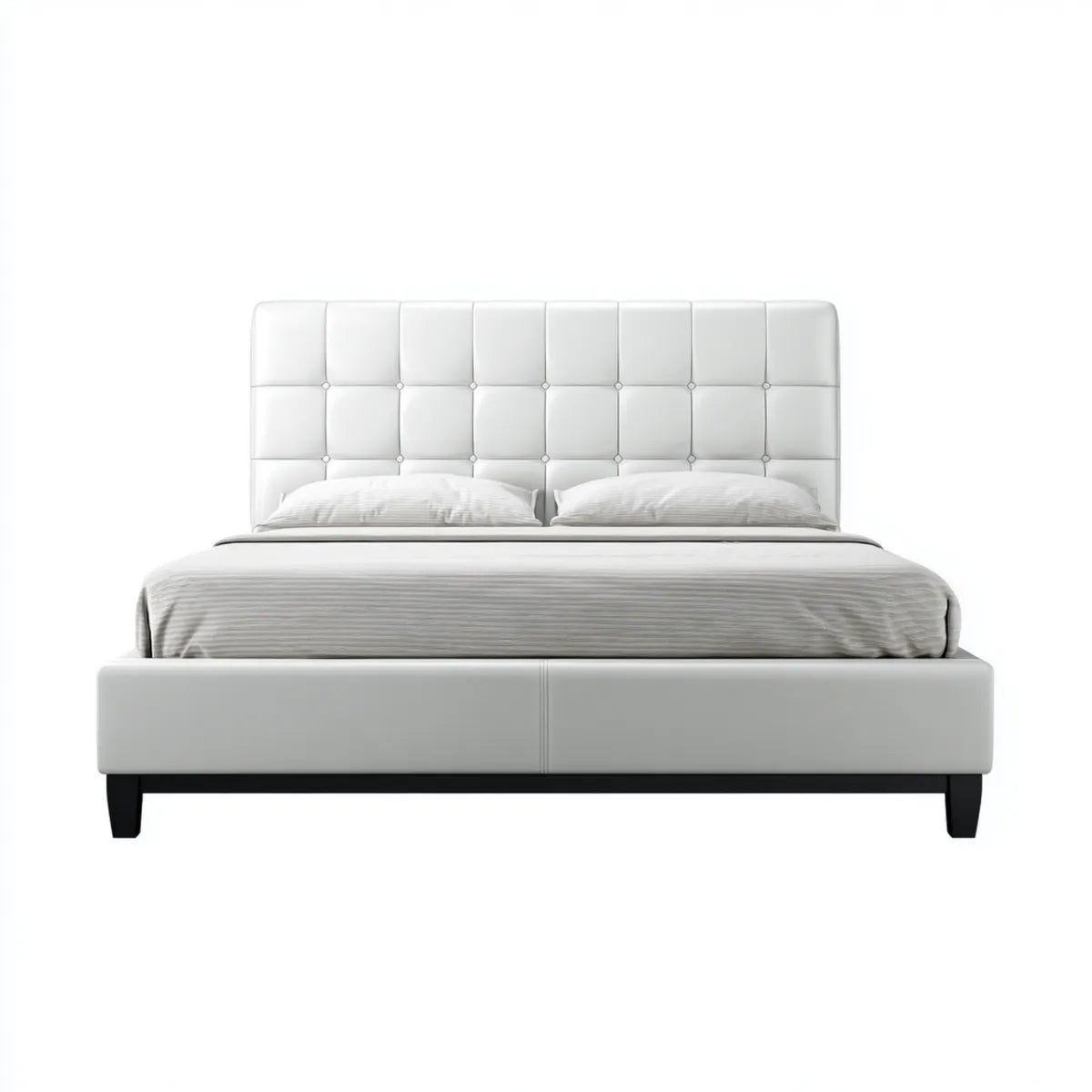 Letto matrimoniale imbottito bianco 160 x 200 cm in similpelle PU rettangolare