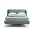 Letto matrimoniale imbottito verde salvia 160 x 200 cm in poliestere e legno massello rettangolare