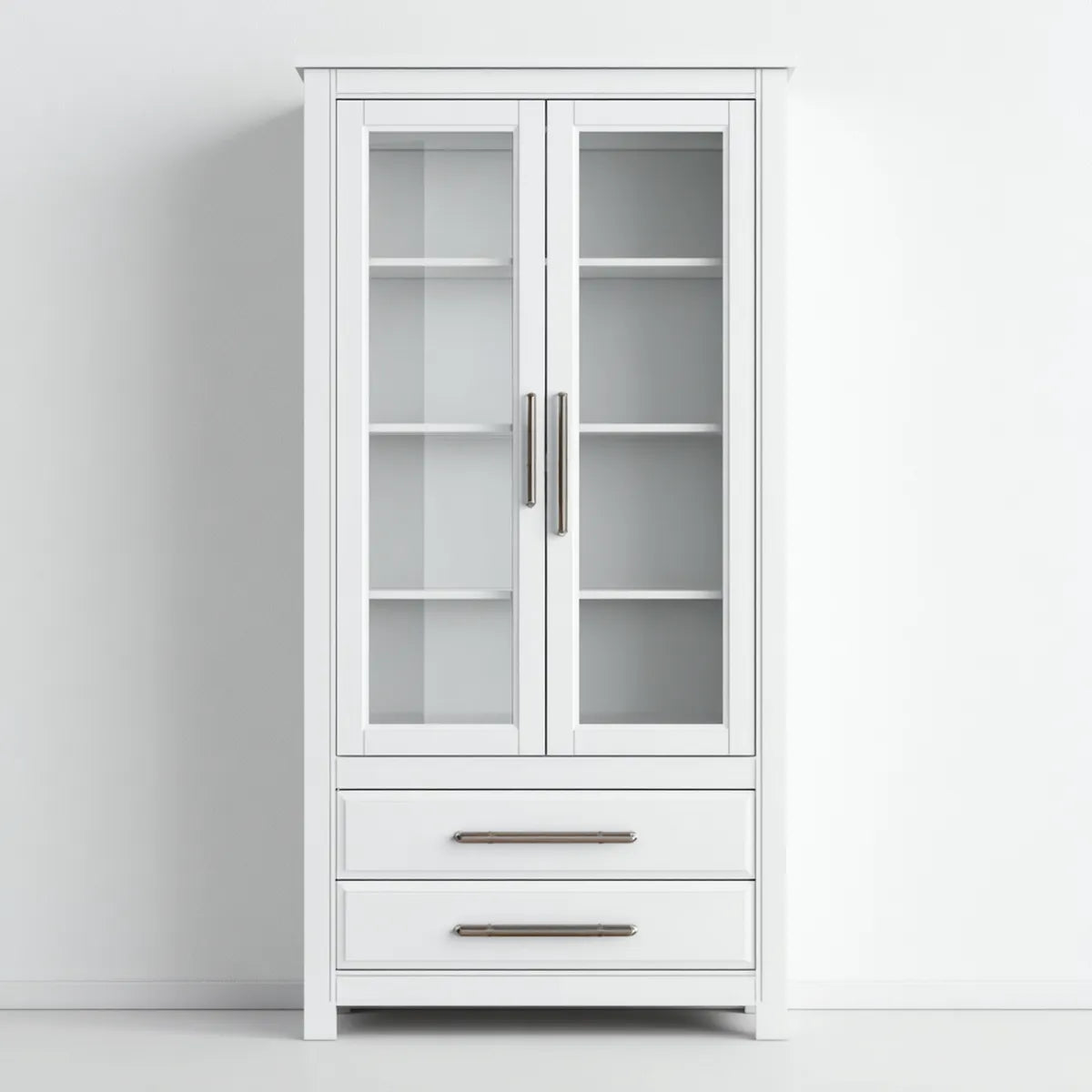 Armadio libreria bianco con 2 ante in vetro e 2 cassetti 80 x 40 x 180 cm in MDF e vetro temperato rettangolare